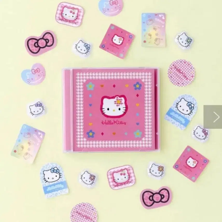 [BUNJANG] Sanrio Hello Kitty 3COINS CD Case with Sticker Set &amp; Mascot Hair Tie Set / 일본 헬로키티 콜라보 3COINS CD 케이스 (스티커 세트 내장) + 키티 마스코트 머리끈 세트