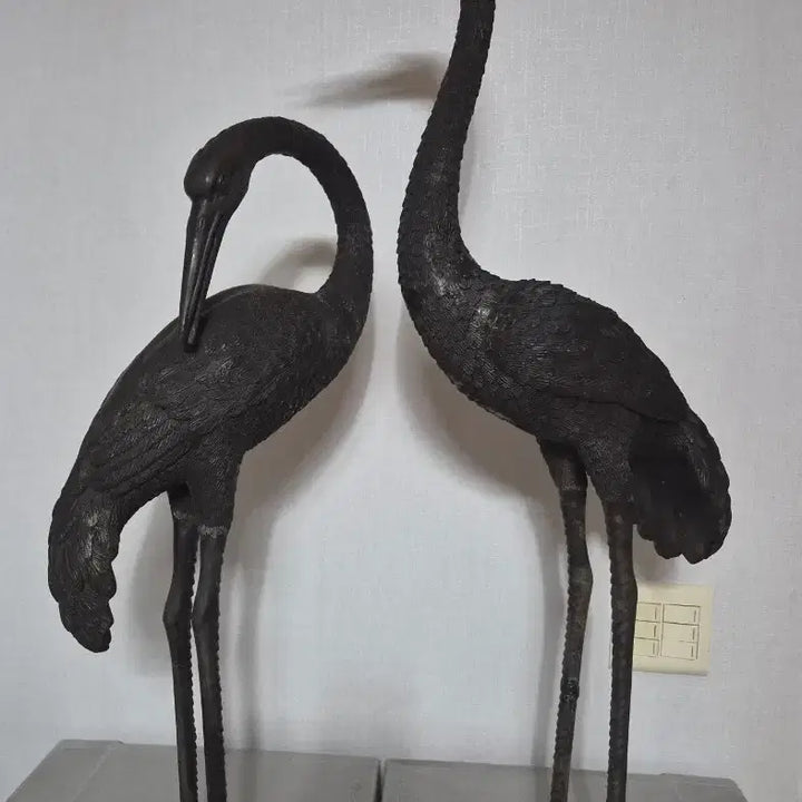 [BUNJANG] Bronze Pair of Crane Sculptures / 청동 브론즈 조각상 새 한쌍