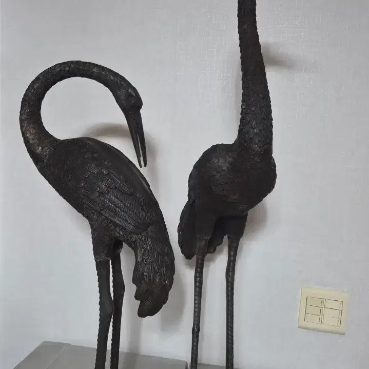 [BUNJANG] Bronze Pair of Crane Sculptures / 청동 브론즈 조각상 새 한쌍