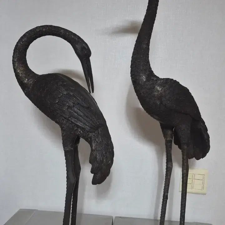 [BUNJANG] Bronze Pair of Crane Sculptures / 청동 브론즈 조각상 새 한쌍