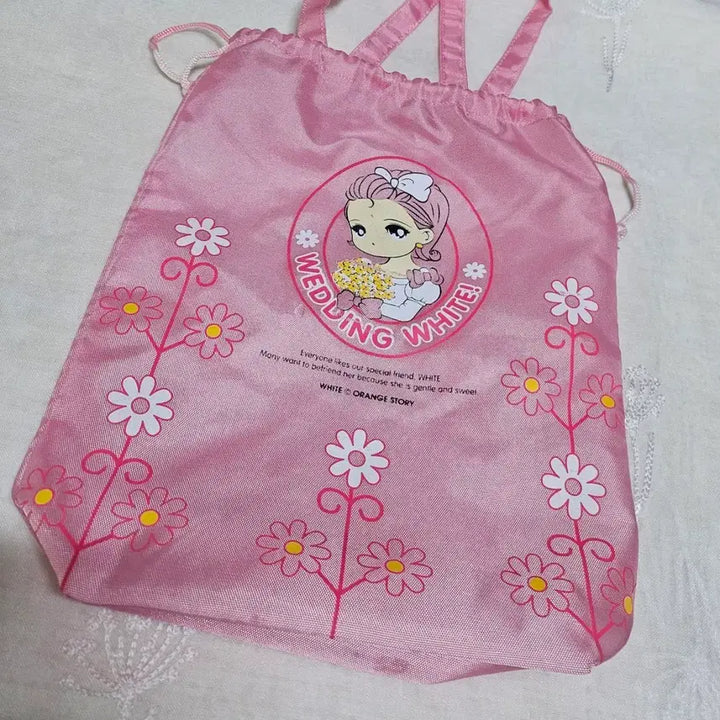 [BUNJANG] Orange Story Drawstring Pouch Bag - Vintage Character / 오렌지스토리 조리개 파우치 가방 고전문구 소품 화이트 빈티지 캐릭터