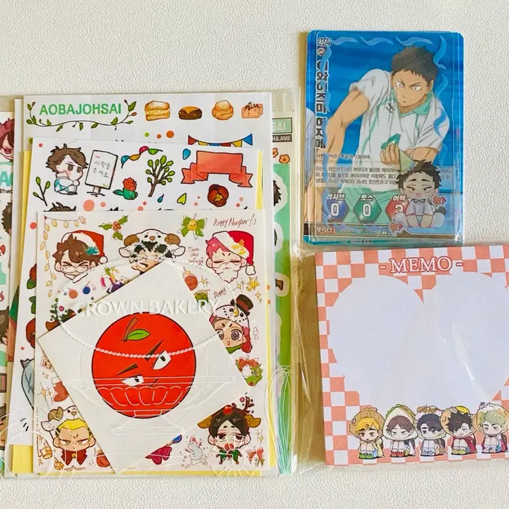[BUNJANG] Haikyuu!! Aobajosai Sticker Memo Pad &amp; Trading Cards Bundle / 하이큐 아오바죠사이 스티커 떡메 포토카드 바보카 일괄