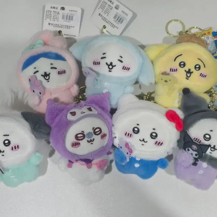 [BUNJANG] Sanrio Chimera Series 7-Piece Plush Keychain Set - Chiikawa, Hachiware, Usagi, Momonga / 먼작귀 산리오 키링 인형 7종 세트 치이카와 하치와레 우사기 모몽가