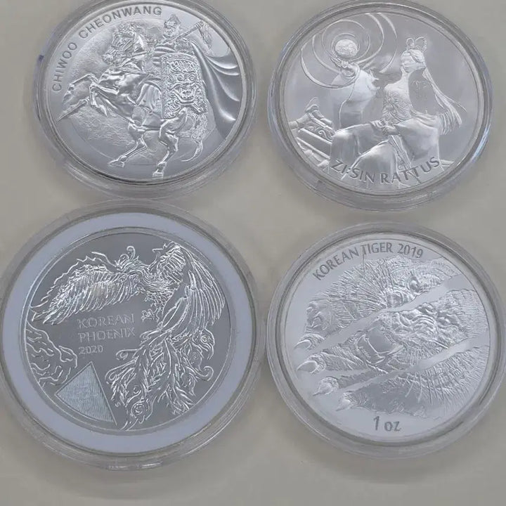 [BUNJANG] Komsco 1 oz Silver Coin Collection: Chiwoo Cheonwang, Gashin Rattus, Korean Phoenix, Korean Tiger / [한국조폐공사] 1온스 은화 컬렉션 치우천왕, 지신 라투스, 한국 봉황, 한국의 호랑이