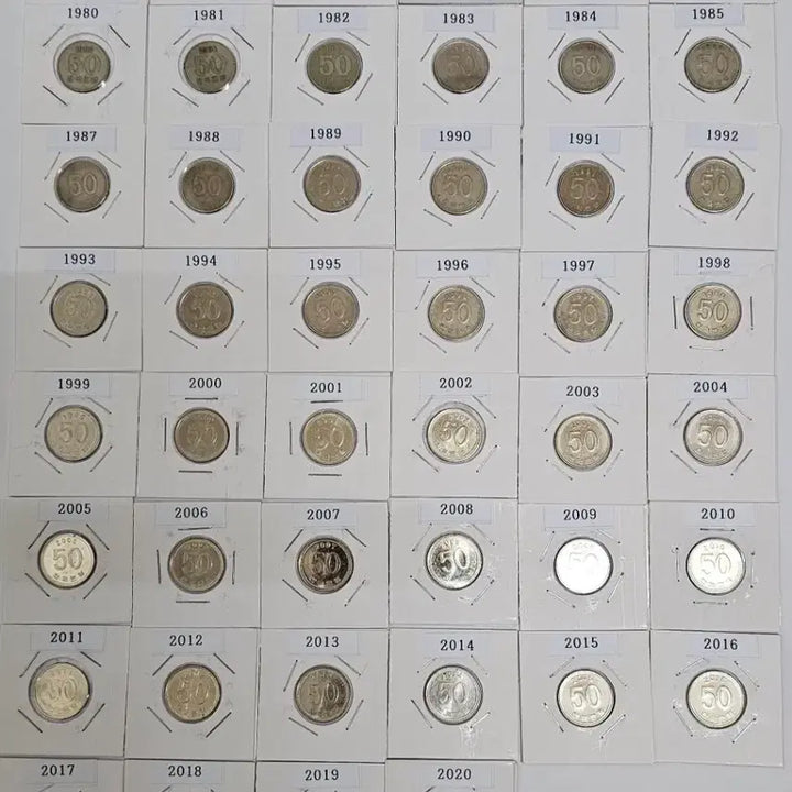 [BUNJANG] 50 Won Coin Year Set (1972-2020) / 50원 동전 연도별 세트 (1972-2020)