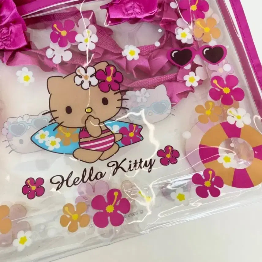 [BUNJANG] Limited Edition Tanning Kitty Mascot Keyring &amp; Clear Beach Bag 5-Piece Set / [한정판] 아타리쿠지 태닝키티 마스코트 키링 투명비치백 5종 세트