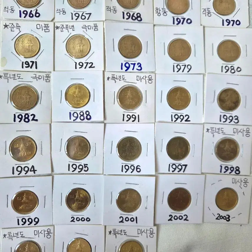 [BUNJANG] Vintage Korean 10 Won Coin Collection (1966-2006) / 옛날 십원 (66~06. 28점) 특년.희귀. Collection.