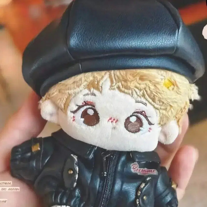 [BUNJANG] 10cm Doll Clothes Set - Leather Jacket &amp; Hat (Black, Beige) / 10cm 솜인형옷 가죽자켓 모자 세트 블랙, 베이지일괄