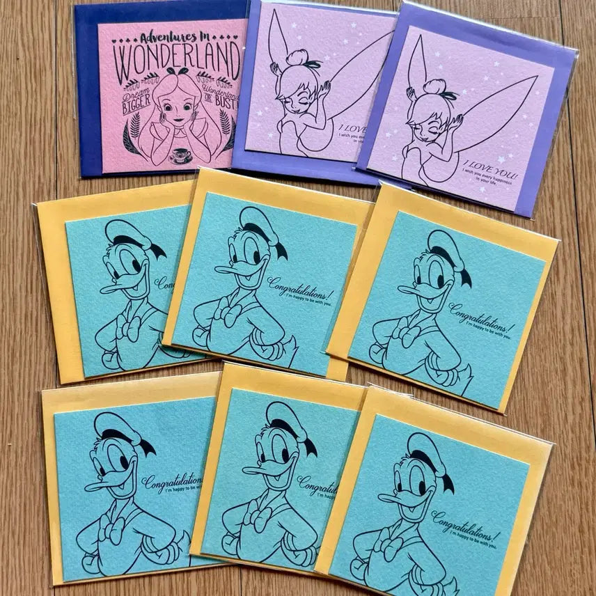 [BUNJANG] Disney Characters Card Mini Stationery Set - Donald Duck, Alice, Tinkerbell / (새상품,일괄) 디즈니 캐릭터 카드 미니 편지지 도날드덕 앨리스 팅커벨 세트