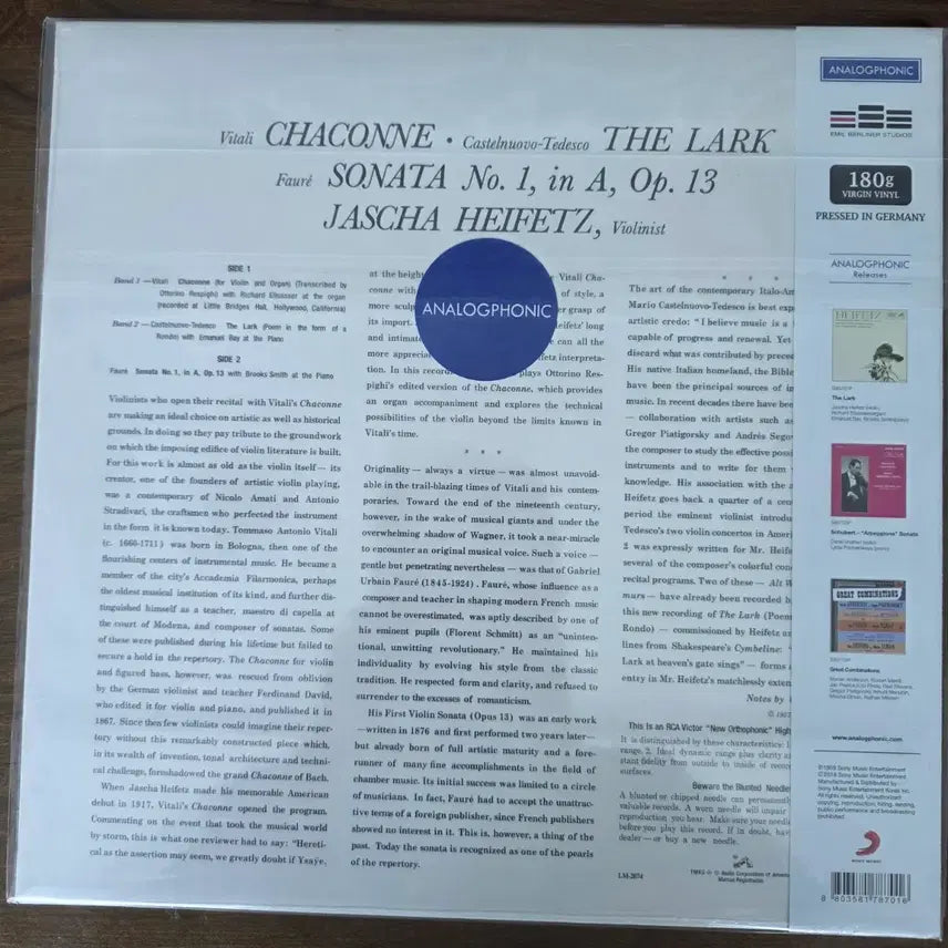 [BUNJANG] Heifetz Vitali Chaconne Tedesco The Lark Fauré Sonata No. 1 LP (Sealed) / (미개봉) 야사 하이페츠 / 종달새 LP