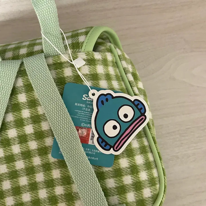 [BUNJANG] Sanrio Hangyodon Green Check Mini Pouch Backpack Bag / (새상품) 산리오 한교동 그린 체크 미니 복조리 백팩 가방