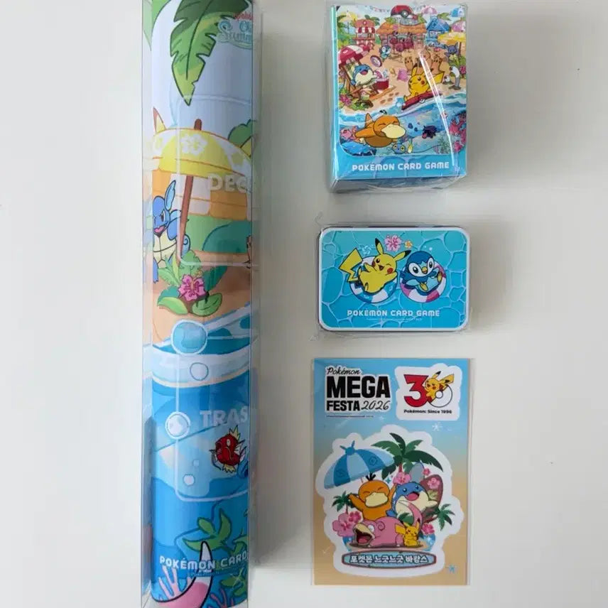 [BUNJANG] Pokemon Chilling Beach Card Mat Set / 부산 팝업 포켓몬스터 칠링비치 카드 매트 세트 / 플레이매트, 틴케이스, 덱케이스, 스티커 세트