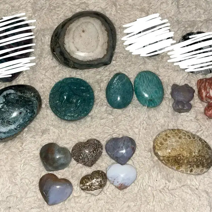 [BUNJANG] Natural Gemstone Carvings: Palm Stones, Towers, and More (Ocean Jasper, Coral Jade, etc.) / (각1.2) 천연원석 카빙 팜스톤 타워 오션 재스퍼 백수정 실버 옵시디언 산호옥