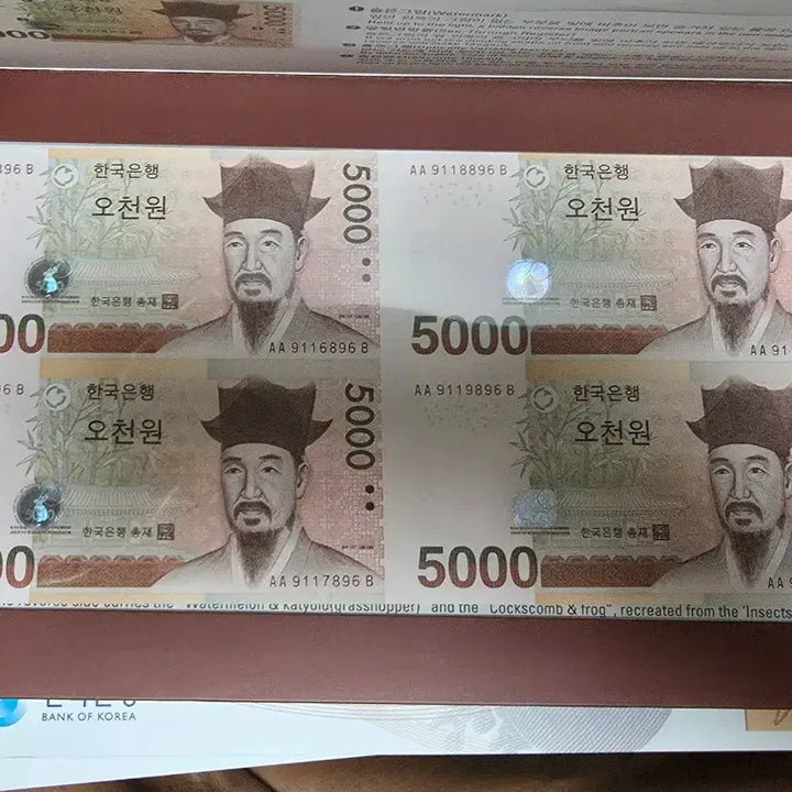 [BUNJANG] Bank of Korea 5,000 Won Uncut Banknote - 4-Panel Series / 한국은행 오천원권 4면 연결형 은행권