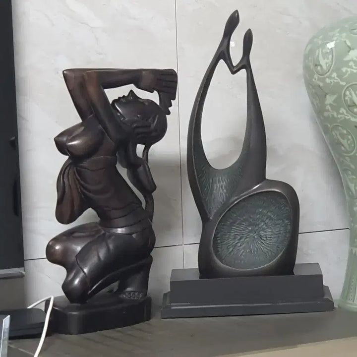 [BUNJANG] Ebony Woman and Bronze Couple Sculpture Set (2 Pieces) / 세계에서 가장 비싸고 회귀한 흑단과 청동조각상 세트 2개