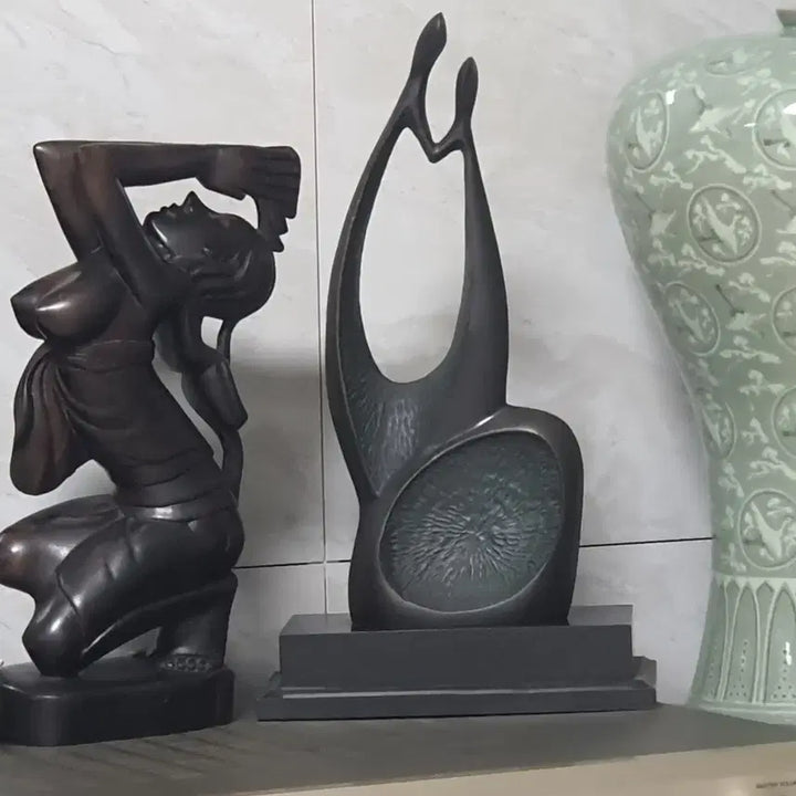 [BUNJANG] Ebony Woman and Bronze Couple Sculpture Set (2 Pieces) / 세계에서 가장 비싸고 회귀한 흑단과 청동조각상 세트 2개