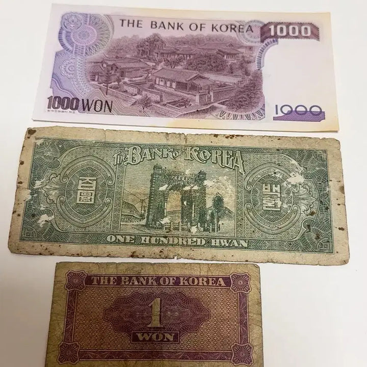[BUNJANG] Korean Banknotes - 2nd Series 1000 Won, 100 Won, 1 Won / 옛날돈 옛날 지폐 한국은행권 2차 천원 100환 백색지  백환 이승만 일원