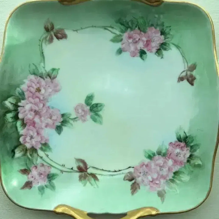 [BUNJANG] Antique French Limoges Two-Handle Hand-Painted Plate with Gold Trim / 앤틱 프랑스 리모지 핸페접시