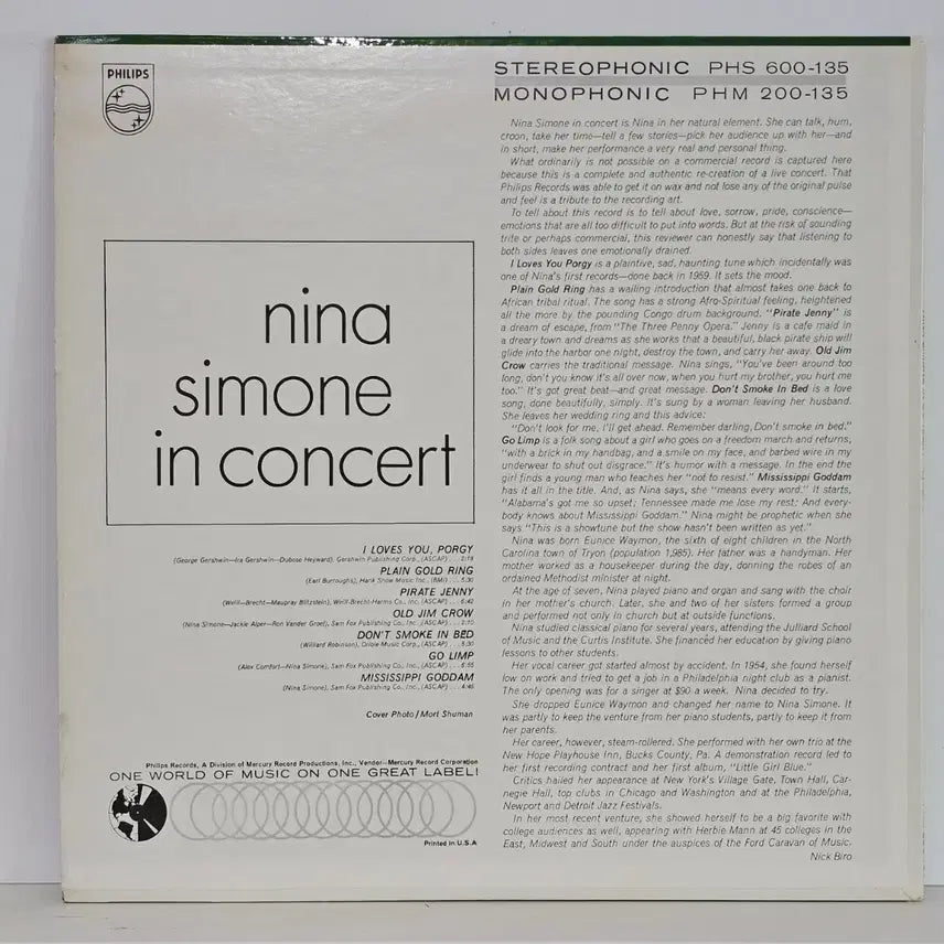 [BUNJANG] Nina Simone in Concert LP / Nina Simone - in Concert LP