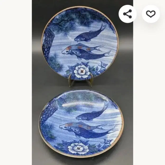 [BUNJANG] Antique Japanese Painted Porcelain Plates with Fish Motif (Set of 2) / 일본 채색화 골동 접시 2개
