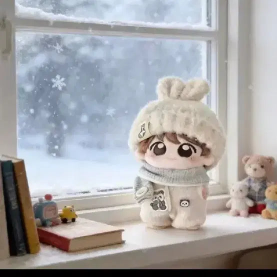 [BUNJANG] 10cm Doll White Knit Hat Set / 10cm 솜인형옷 흰색 니트 모자 세트