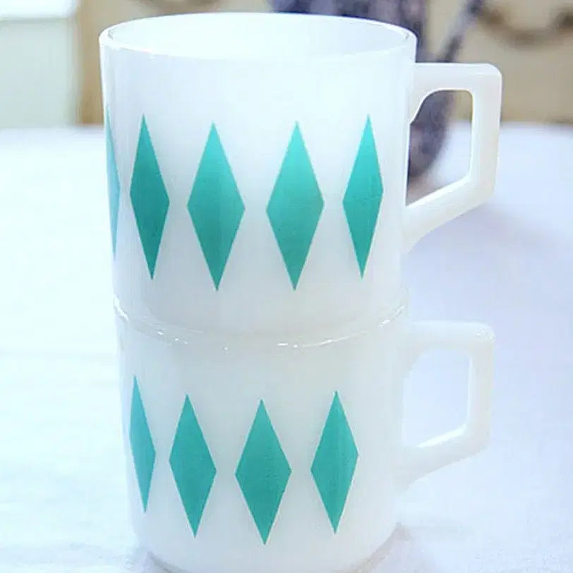 [BUNJANG] Vintage Hazel Atlas Mint Diamond Pattern Mug Cup / (1개당 금액^^)빈티지 헤이즐아틀라스 민트 다이야패턴 머그컵