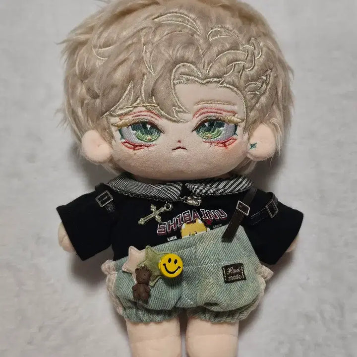 [BUNJANG] 20cm Doll Clothes Set: Overalls &amp; Necklace / 20cm 솜인형옷 멜빵 목걸이 세트