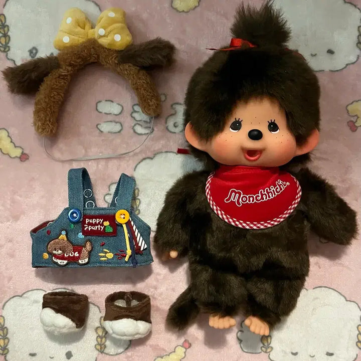 [BUNJANG] M Size Monchhichi Doll with Headband, Clothes, and Shoes Set / [마지막가격]M몬치치인형 + 머리띠 + 옷 + 신발 SET