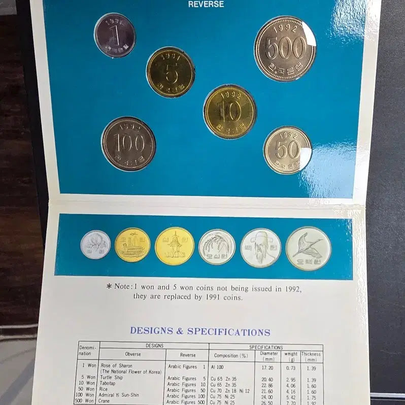 [BUNJANG] 1992 Korean Mint Set - Uncirculated Coins / 1992년 한국은행 현행주화 증정용 민트세트 10주 뒷면 얼룩 및 500주앞 얼룩
