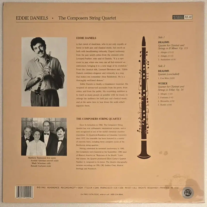 [BUNJANG] Eddie Daniels - Brahms / Weber Clarinet Quintets Original US Reference Recordings LP / 에디 다니엘스 - 브람스 / 베버 클라리넷 5중주 미국 Reference Recordings 오리지널 LP