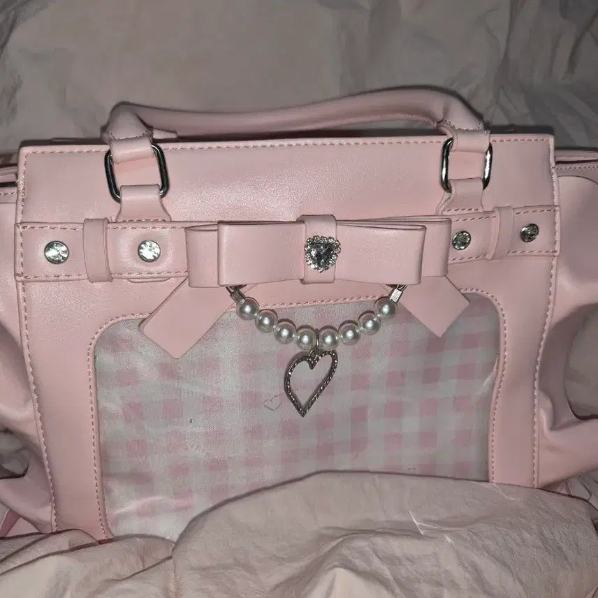 [BUNJANG] Pink Ribbon Heart Charm Ita Bag / 지뢰계 양산형 핑크 리본 하트 참 이타백