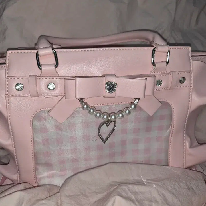 [BUNJANG] Pink Ribbon Heart Charm Ita Bag / 지뢰계 양산형 핑크 리본 하트 참 이타백