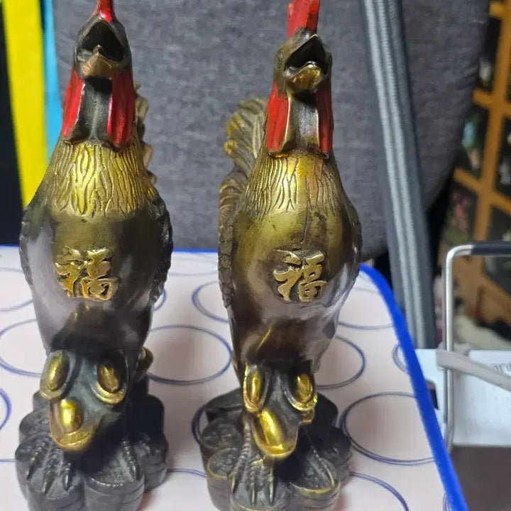 [BUNJANG] Brass Golden Rooster Pair Ornament / 동으로된 금계 두마리 장식품황동닭