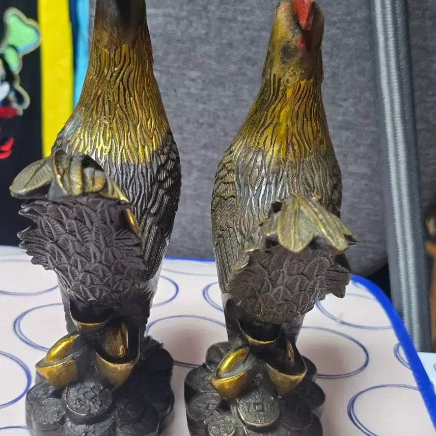 [BUNJANG] Brass Golden Rooster Pair Ornament / 동으로된 금계 두마리 장식품황동닭