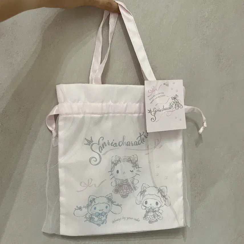 [BUNJANG] Sanrio Shironeko Ballerina Drawstring Pouch Mini Bag / 산리오 시로네코 발레리나 조리개 파우치 겸 미니백