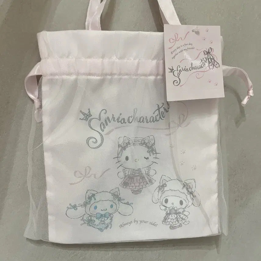 [BUNJANG] Sanrio Shironeko Ballerina Drawstring Pouch Mini Bag / 산리오 시로네코 발레리나 조리개 파우치 겸 미니백