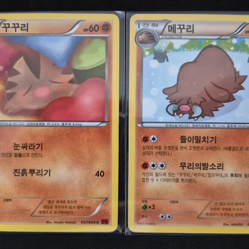 [BUNJANG] Pokemon XY Series Swinub &amp; Piloswine 2 Card Set / XY시리즈 포켓몬 카드 꾸꾸리/메꾸리 2장 세트