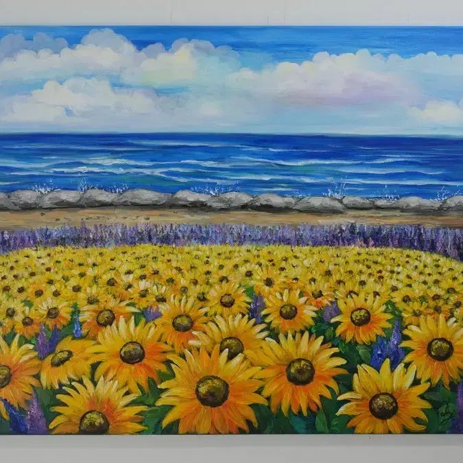 [BUNJANG] Oil Painting - "Sea of Sunshine" (Large 30-Ho) / 햇살의 해바라기와 바다