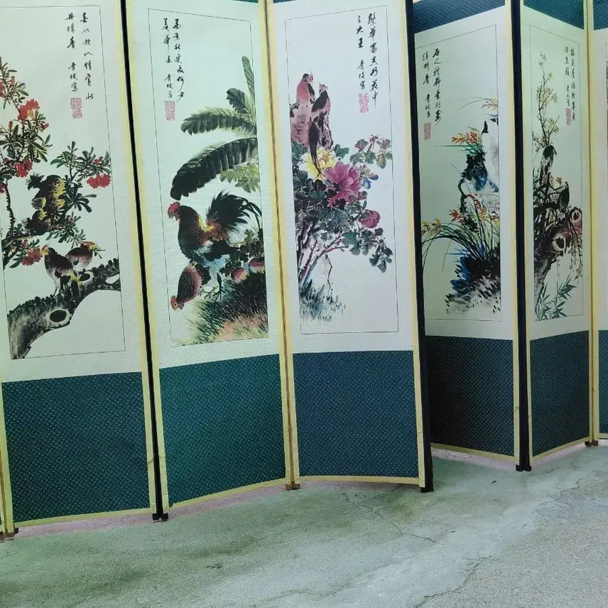 [BUNJANG] Antique Korean Folding Screen with Bird and Flower Motif / 8폭 병풍 새 그림