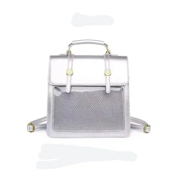 [BUNJANG] Randoseru Ita Backpack Silver (Sealed) with 12 x 57mm Badge Set / 란도쉘 이타백 이타백팩 미사용 (57mm 12개)+ 캔뱃지 진주 띠 스티커