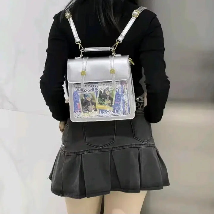 [BUNJANG] Randoseru Ita Backpack Silver (Sealed) with 12 x 57mm Badge Set / 란도쉘 이타백 이타백팩 미사용 (57mm 12개)+ 캔뱃지 진주 띠 스티커