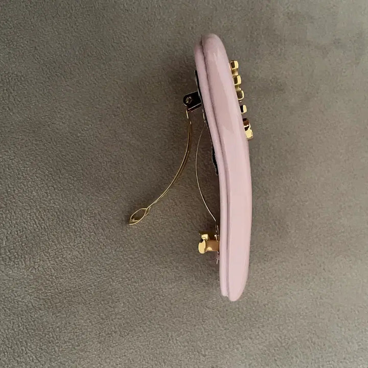 [BUNJANG] Miu Miu Gold Logo Pink Leather Hair Clip / 미우미우 핑크 헤어핀