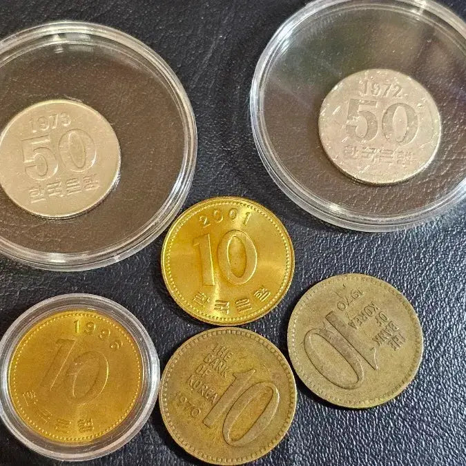 [BUNJANG] 1972 50 Won, 1973 50 Won, 1998 10 Won, 2007 10 Won, 1970 10 Won (English), 1970 10 Won (Korean) - 6 Unused Coins / 첫 발행 1972년 50원,미사용 1996년,2001년 10원과 1970년 총6개