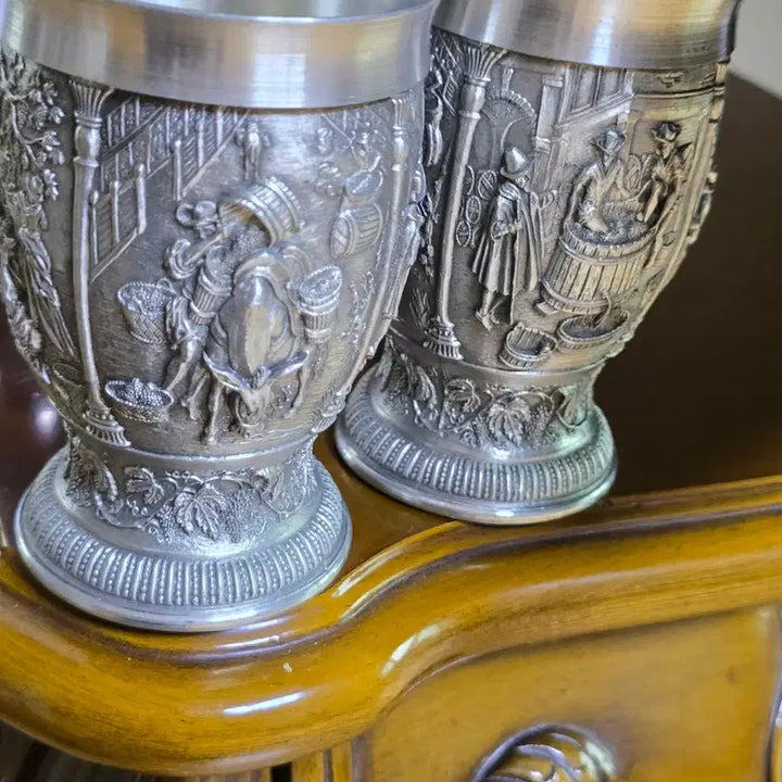 [BUNJANG] Vintage Pewter Cups Set of 2 / 주석 컵 2개 세트 빈티지 틴 주석 컵 (높이11cm 지름7.5cm)