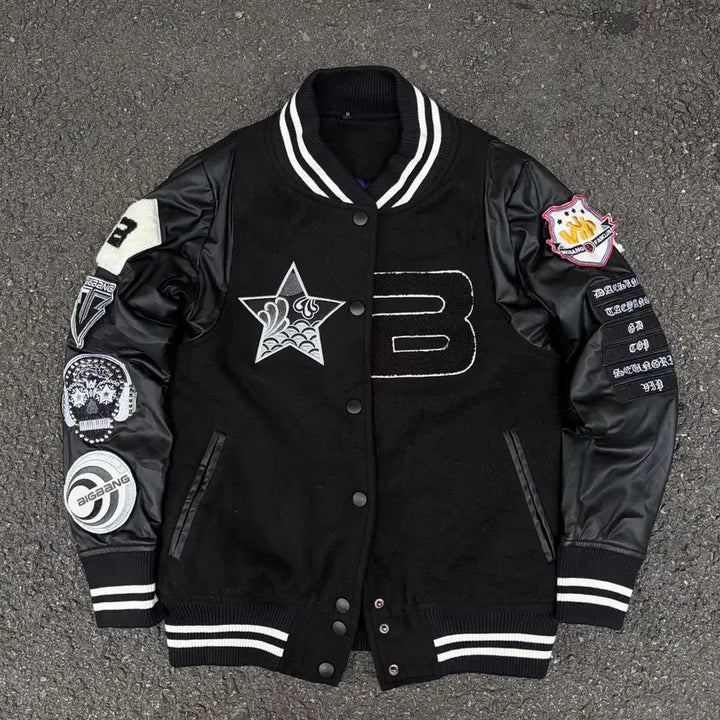 [BUNJANG] Big Bang 2012 Tour Varsity Jacket Leather Baseball Jacket M / 빅뱅 2012 투어 굿즈 비시티 자켓 가죽 야구 잠바 M