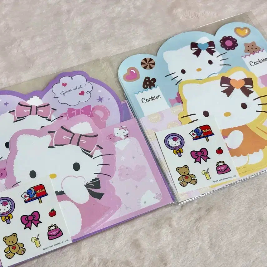 [BUNJANG] Vintage Sanrio Hello Kitty Memo Pad, Stationery, and Sticker Set / 고전 산리오 헬로키티 메모지 편지지 스티커 베어 곰 리본