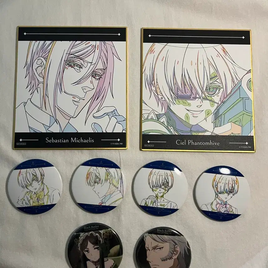 [BUNJANG] Black Butler Ciel Sebastian Shikishi + Can Badge Bundle / 흑집사 시엘 세바스찬 색지+캔뱃지 일괄 신주쿠 팝업