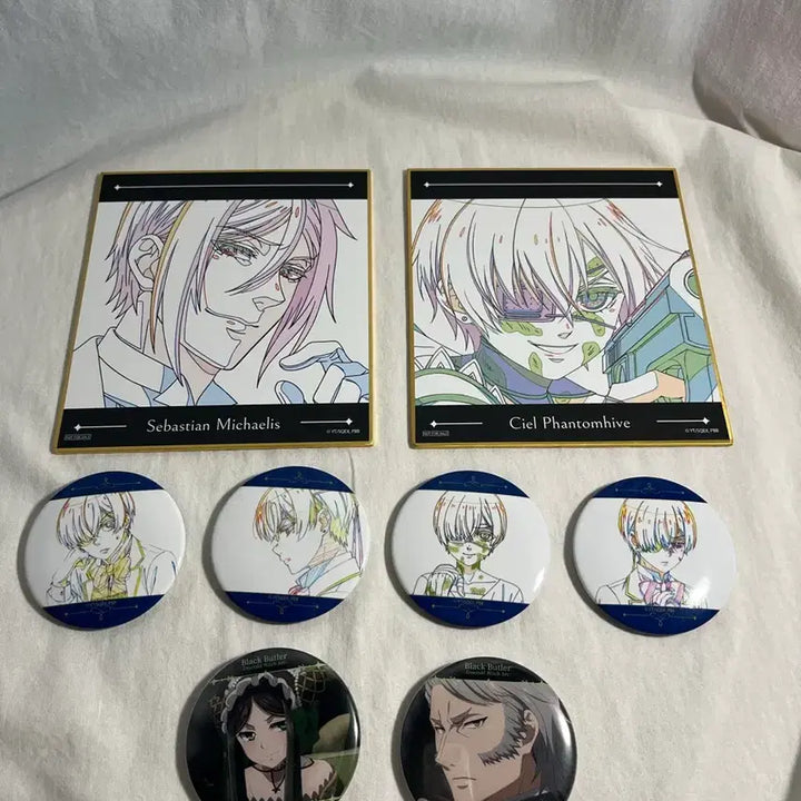 [BUNJANG] Black Butler Ciel Sebastian Shikishi + Can Badge Bundle / 흑집사 시엘 세바스찬 색지+캔뱃지 일괄 신주쿠 팝업
