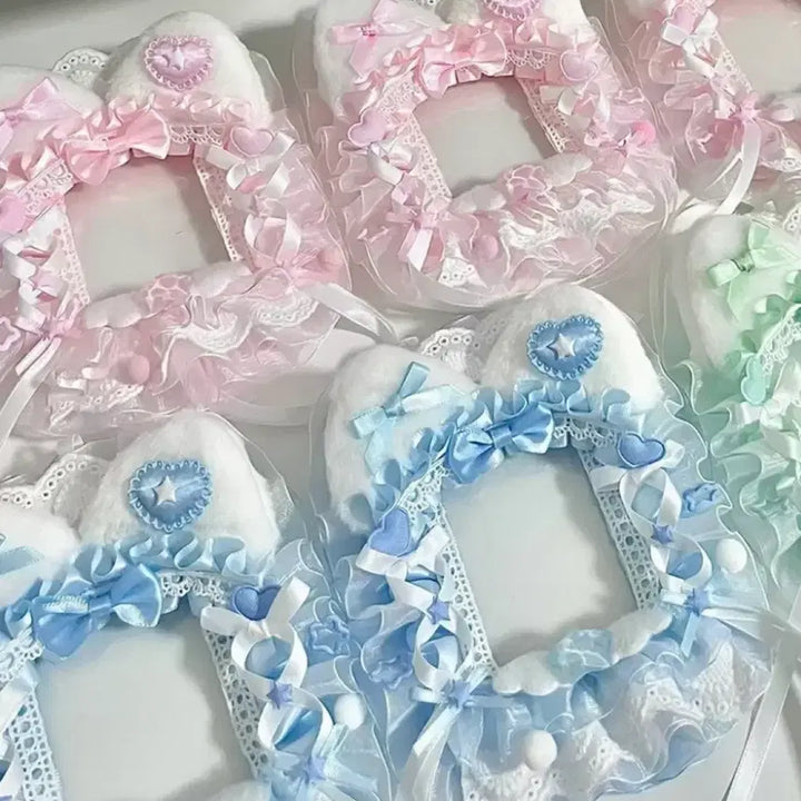 [BUNJANG] Handmade Ribbon Lace Pink &amp; Blue Photocard Holder / 리본 레이스 탑꾸 포카홀더 탑로더 별 수제 핑크 분홍 하늘 블루