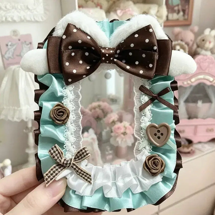 [BUNJANG] Handmade Ribbon Lace Photocard Holder Toploader (Mint Chocolate) / 리본 레이스 탑꾸 포카홀더 탑로더 수제 민트 초코 초록 그린